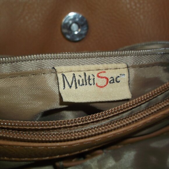 Multi Sac Shoulder Bag HANDBAG Tote PURSE Tan & Brown with Multiple Compartments - Picture 9 of 10